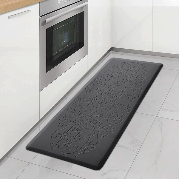 LUXE HOME INTERNATIONAL Luxe Home Jersey Floral Anti-Fatigue ( 51x99 cm ) Kitchen Runner Black , Cushioned Support, Stylish and Durable, Easy to Clean, Non-Slip Bottom , Ideal for Kitchen, Desk, Laundry, Garage - 51x99 cm, Black