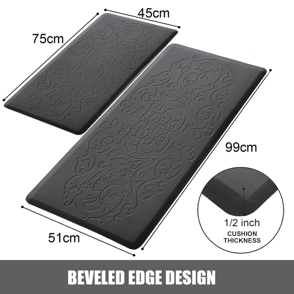 LUXE HOME INTERNATIONAL Luxe Home Jersey Floral Anti-Fatigue ( 51x99 cm ) Kitchen Runner Black , Cushioned Support, Stylish and Durable, Easy to Clean, Non-Slip Bottom , Ideal for Kitchen, Desk, Laundry, Garage - 51x99 cm, Black