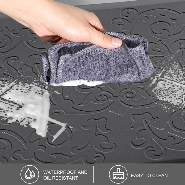 LUXE HOME INTERNATIONAL Luxe Home Jersey Floral Anti-Fatigue (45x75 cm) Kitchen Mat Black , Cushioned Support, Stylish and Durable, Easy to Clean, Non-Slip Bottom , Ideal for Kitchen, Desk, Laundry, Garage - 45x75 cm, Black