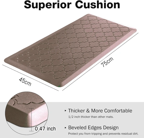 LUXE HOME INTERNATIONAL Luxe Home Jersey Morroccan Anti-Fatigue (45x75 cm) Kitchen Mat Brown , Cushioned Support, Stylish and Durable, Easy to Clean, Non-Slip Bottom , Ideal for Kitchen, Desk, Laundry, Garage - 45x75 cm, Brown