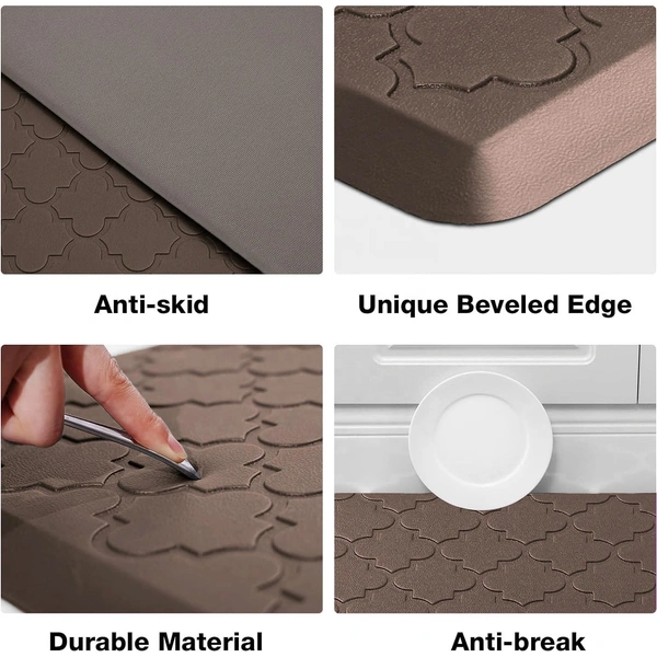 LUXE HOME INTERNATIONAL Luxe Home Jersey Morroccan Anti-Fatigue (45x75 cm) Kitchen Mat Brown , Cushioned Support, Stylish and Durable, Easy to Clean, Non-Slip Bottom , Ideal for Kitchen, Desk, Laundry, Garage - 45x75 cm, Brown