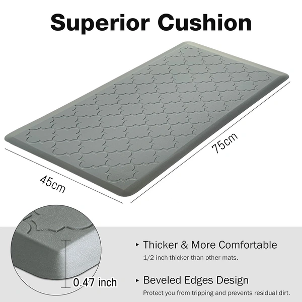 LUXE HOME INTERNATIONAL Luxe Home Jersey Morroccan Anti-Fatigue (45x75 cm) Kitchen Mat Grey, Cushioned Support, Stylish and Durable, Easy to Clean, Non-Slip Bottom , Ideal for Kitchen, Desk, Laundry, Garage - 45x75 cm, Grey