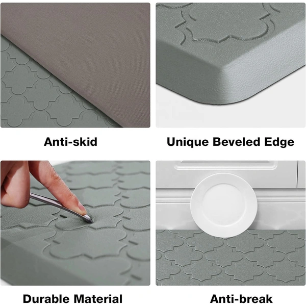 LUXE HOME INTERNATIONAL Luxe Home Jersey Morroccan Anti-Fatigue (45x75 cm) Kitchen Mat Grey, Cushioned Support, Stylish and Durable, Easy to Clean, Non-Slip Bottom , Ideal for Kitchen, Desk, Laundry, Garage - 45x75 cm, Grey