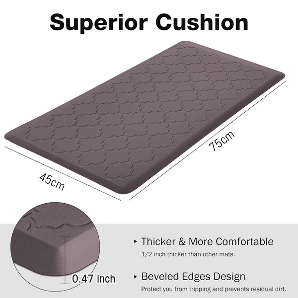 LUXE HOME INTERNATIONAL Luxe Home Jersey Morroccan Anti-Fatigue (45x75 cm) Kitchen Mat Dark Coffee  Cushioned Support, Stylish and Durable, Easy to Clean, Non-Slip Bottom  Ideal for Kitchen, Desk, Laundry, Garage - 45x75 cm, Dark Coffee