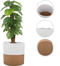 LUXE HOME INTERNATIONAL Luxe Home Jute Planter Pots or Storing Basket For Storage In Kitchen Pantry Or Bedroom ( Wthite & Brown, 6"x6", Pack of 1 ) - Wthite & Brown