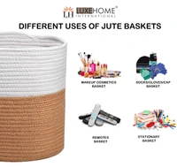 LUXE HOME INTERNATIONAL Luxe Home Jute Planter Pots or Storing Basket For Storage In Kitchen Pantry Or Bedroom ( Wthite & Brown, 6"x6", Pack of 1 ) - Wthite & Brown