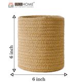 LUXE HOME INTERNATIONAL Luxe Home Jute Planter Pots or Storing Basket For Storage In Kitchen Pantry Or Bedroom ( Brown, 6"x6", Pack of 2 ) - Brown