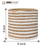 LUXE HOME INTERNATIONAL Luxe Home Jute Planter Pots or Storing Basket For Storage In Kitchen Pantry Or Bedroom ( Stripe Brown, 6"x6", Pack of 1 ) - Stripe Brown