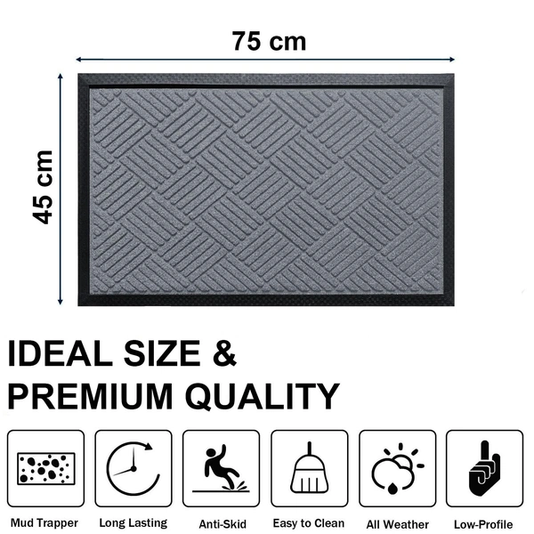Luxe Home International Luxe Home Line Rubber Coir Door Mat Anti Slip Doormat for Indoor and Outdoor (Silver, 45cm x 75cm) - 45x75 cm, Silver