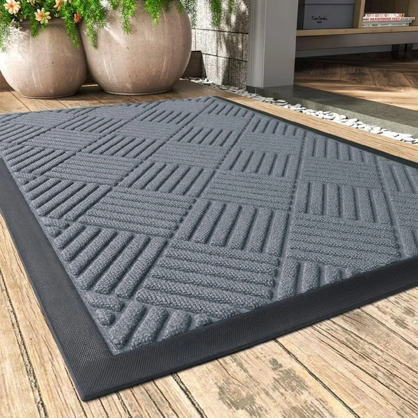 Luxe Home International Luxe Home Line Rubber Coir Door Mat Anti Slip Doormat for Indoor and Outdoor (Silver, 45cm x 75cm) - 45x75 cm, Silver