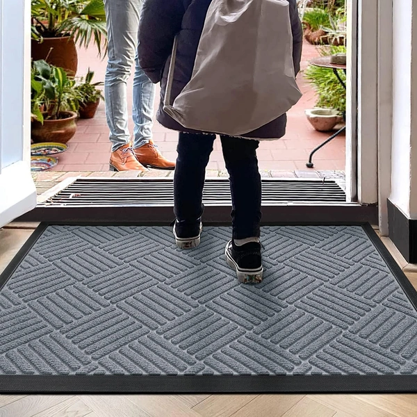 Luxe Home International Luxe Home Line Rubber Coir Door Mat Anti Slip Doormat for Indoor and Outdoor (Silver, 45cm x 75cm) - 45x75 cm, Silver