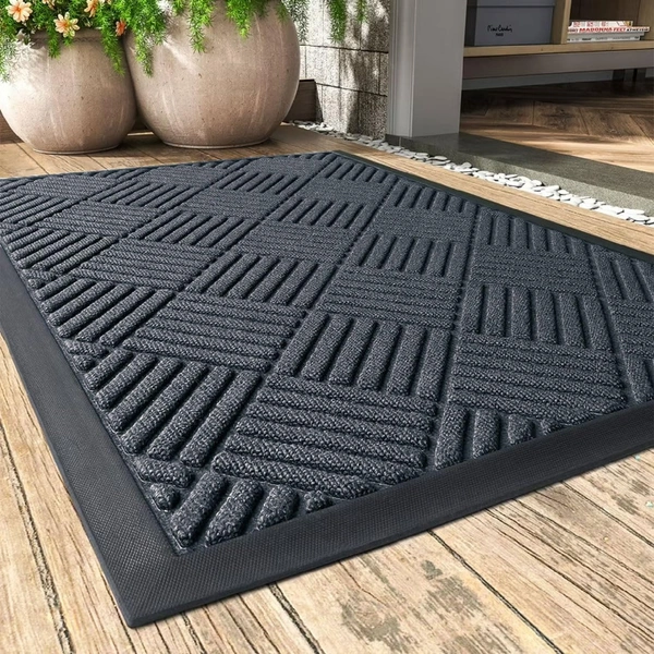Luxe Home International Luxe Home Line Rubber Coir Door Mat Anti Slip Doormat for Indoor and Outdoor (Grey, 45cm x 75cm) - 45x75 cm, Grey