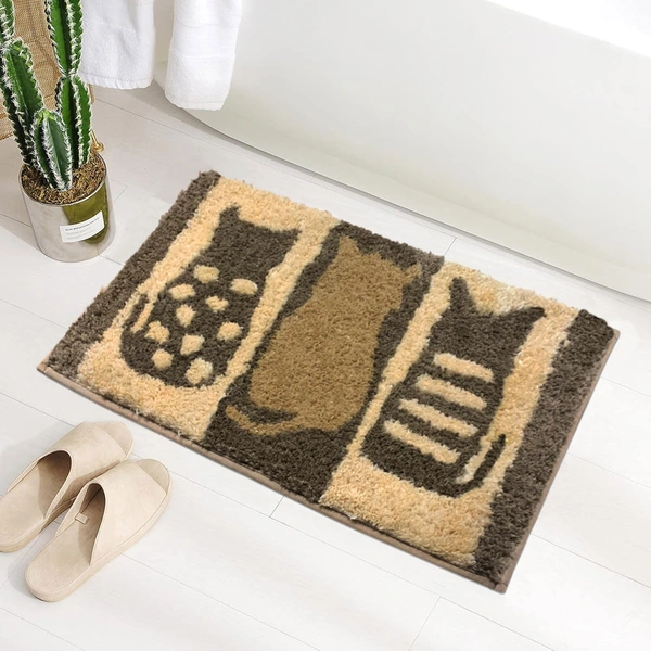 Luxe Home International Luxe Home Macau Cat Bath Mat (40x60 cm) Super Soft Microfiber, Anti Slip Backing, Washable Bathroom Mat Perfect for Bedroom - Chocolate - 40x60 cm, chocolate