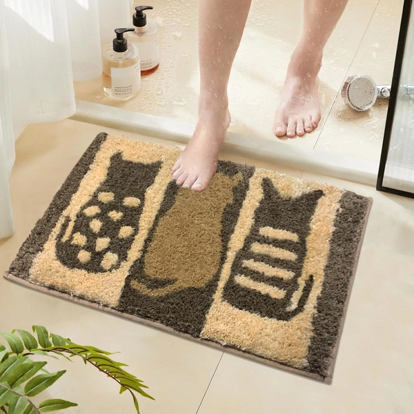 Luxe Home International Luxe Home Macau Cat Bath Mat (40x60 cm) Super Soft Microfiber, Anti Slip Backing, Washable Bathroom Mat Perfect for Bedroom - Chocolate - 40x60 cm, chocolate
