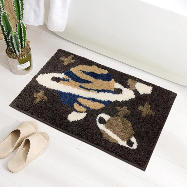 Luxe Home International Luxe Home Macau Planet Bath Mat (40x60 cm) Super Soft Microfiber, Anti Slip Backing, Washable Bathroom Mat Perfect for Bedroom - Coffee - 40x60 cm, Coffee