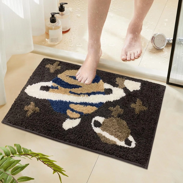 Luxe Home International Luxe Home Macau Planet Bath Mat (40x60 cm) Super Soft Microfiber, Anti Slip Backing, Washable Bathroom Mat Perfect for Bedroom - Coffee - 40x60 cm, Coffee