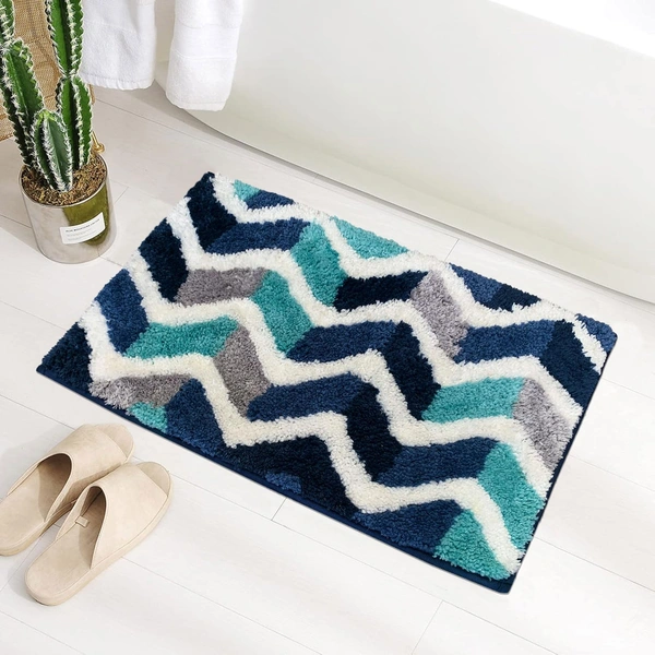 Luxe Home International Luxe Home Macau Zigzag Bath Mat (40x60 cm) Super Soft Microfiber, Anti Slip Backing, Washable Bathroom Mat Perfect for Bedroom - Blue - 40x60 cm, Blue