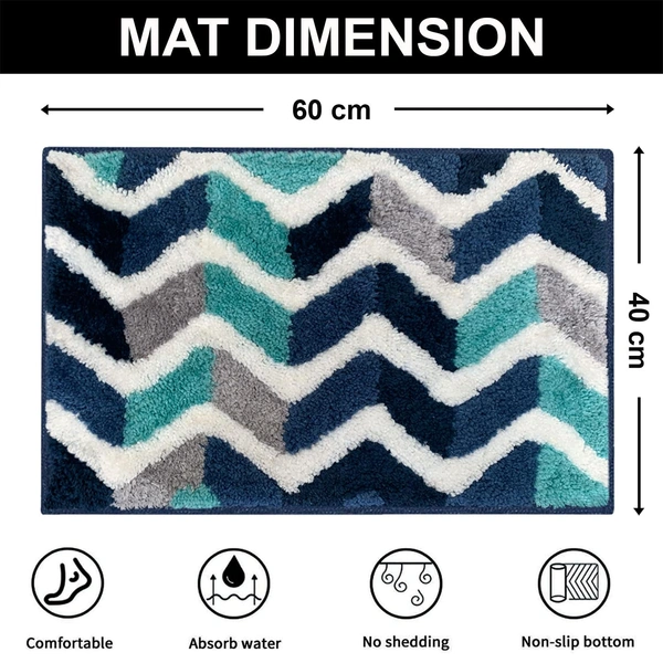 Luxe Home International Luxe Home Macau Zigzag Bath Mat (40x60 cm) Super Soft Microfiber, Anti Slip Backing, Washable Bathroom Mat Perfect for Bedroom - Blue - 40x60 cm, Blue