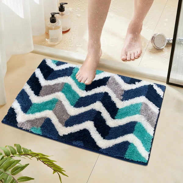 Luxe Home International Luxe Home Macau Zigzag Bath Mat (40x60 cm) Super Soft Microfiber, Anti Slip Backing, Washable Bathroom Mat Perfect for Bedroom - Blue - 40x60 cm, Blue