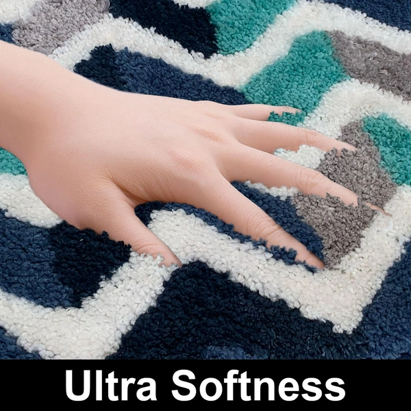 Luxe Home International Luxe Home Macau Zigzag Bath Mat (40x60 cm) Super Soft Microfiber, Anti Slip Backing, Washable Bathroom Mat Perfect for Bedroom - Blue - 40x60 cm, Blue