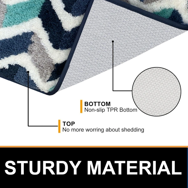 Luxe Home International Luxe Home Macau Zigzag Bath Mat (40x60 cm) Super Soft Microfiber, Anti Slip Backing, Washable Bathroom Mat Perfect for Bedroom - Blue - 40x60 cm, Blue