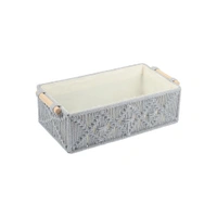 Luxe Home International Luxe Home Macrame Storage Basket Handmade Cotton Storage Organizer with Wooden Handles, Durable Woven Decorative Basket for Home & Office, Crose Silver-(34x19x13 cm)- Pack of 2 - 34x19x13 Cm, Crose Silver
