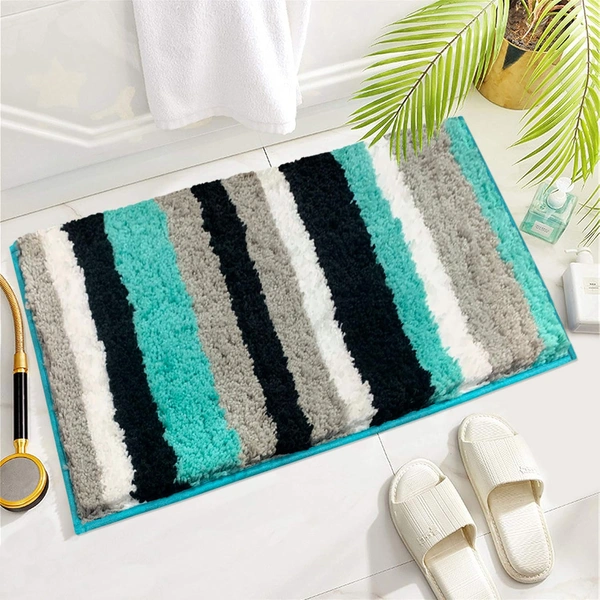 Luxe Home International Luxe Home Microfibre Striped Italia Bath Mat Super Soft, Anti-Slip, Washable, Rectangle for Bathroom Door Mat, Bedroom Door Mat (Aqua, 45x75 cm) - 45x75 CM, Aqua