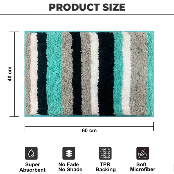 Luxe Home International Luxe Home Microfibre Striped Italia Bath Mat Super Soft, Anti-Slip, Washable, Rectangle for Bathroom Door Mat, Bedroom Door Mat (Aqua, 40x60 cm) - 40x60 CM, Aqua