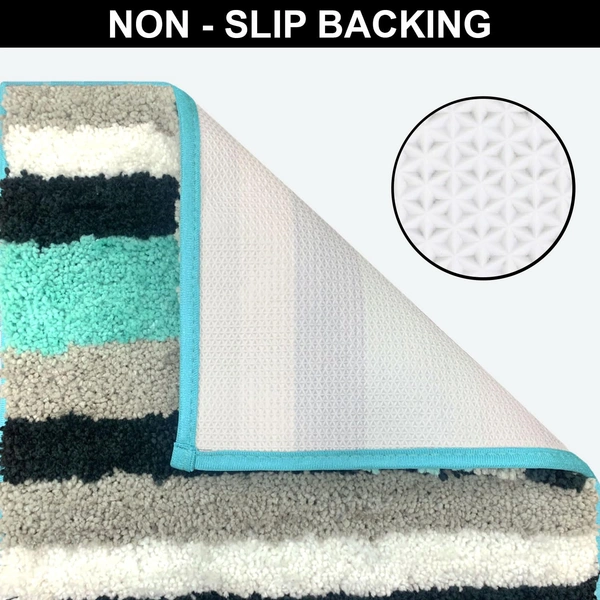 Luxe Home International Luxe Home Microfibre Striped Italia Bath Mat Super Soft, Anti-Slip, Washable, Rectangle for Bathroom Door Mat, Bedroom Door Mat (Aqua, 40x60 cm) - 40x60 CM, Aqua