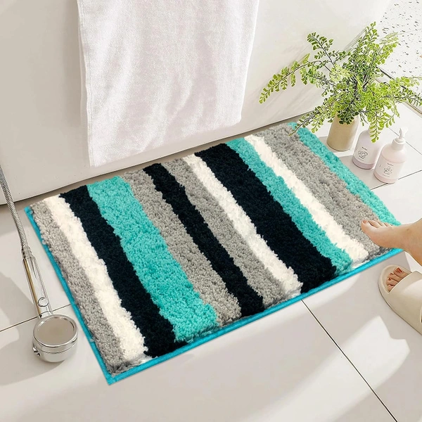Luxe Home International Luxe Home Microfibre Striped Italia Bath Mat Super Soft, Anti-Slip, Washable, Rectangle for Bathroom Door Mat, Bedroom Door Mat (Aqua, 40x60 cm) - 40x60 CM, Aqua