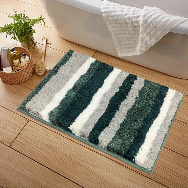 Luxe Home International Luxe Home Microfibre Striped Italia Bath Mat Super Soft, Anti-Slip, Washable, Rectangle for Bathroom Door Mat, Bedroom Door Mat (Hunter Green, 40x60 cm) - 40x60 CM, Hunter Green