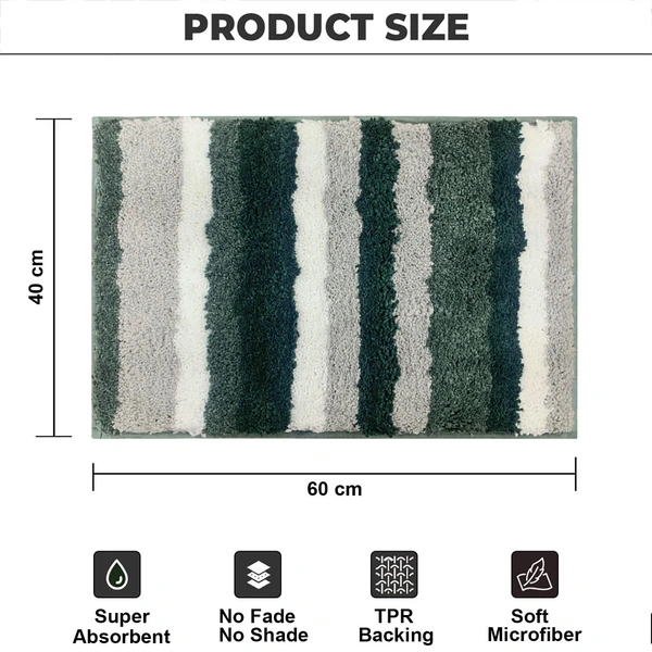 Luxe Home International Luxe Home Microfibre Striped Italia Bath Mat Super Soft, Anti-Slip, Washable, Rectangle for Bathroom Door Mat, Bedroom Door Mat (Hunter Green, 40x60 cm) - 40x60 CM, Hunter Green