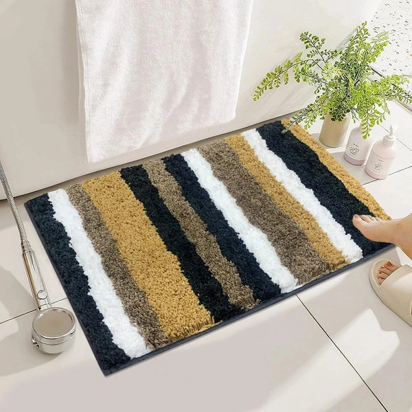 Luxe Home International Luxe Home Microfibre Striped Italia Bath Mat Super Soft, Anti-Slip, Washable, Rectangle for Bathroom Door Mat, Bedroom Door Mat (Anthra, 40x60 cm) - 40x60 CM, Anthra