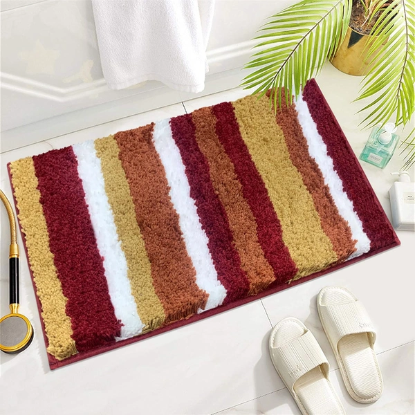 Luxe Home International Luxe Home Microfibre Striped Italia Bath Mat Super Soft, Anti-Slip, Washable, Rectangle for Bathroom Door Mat, Bedroom Door Mat (Cinnamon, 45x75 cm) - 45x75 CM, Cinnamon