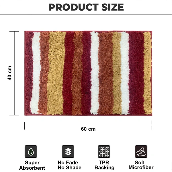 Luxe Home International Luxe Home Microfibre Striped Italia Bath Mat Super Soft, Anti-Slip, Washable, Rectangle for Bathroom Door Mat, Bedroom Door Mat (Cinnamon, 45x75 cm) - 45x75 CM, Cinnamon