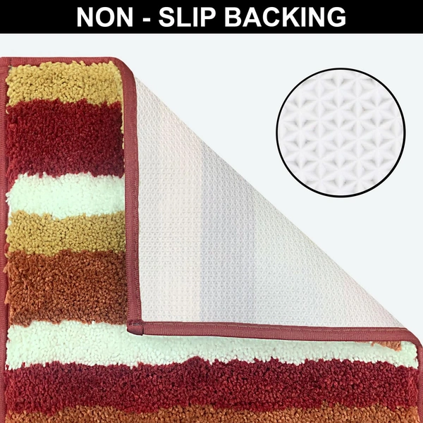 Luxe Home International Luxe Home Microfibre Striped Italia Bath Mat Super Soft, Anti-Slip, Washable, Rectangle for Bathroom Door Mat, Bedroom Door Mat (Cinnamon, 45x75 cm) - 45x75 CM, Cinnamon