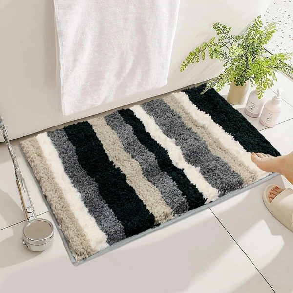 Luxe Home International Luxe Home Microfibre Striped Italia Bath Mat Super Soft, Anti-Slip, Washable, Rectangle for Bathroom Door Mat, Bedroom Door Mat (Grey, 40x60 cm) - 40x60 CM, Grey