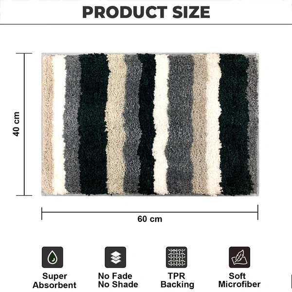 Luxe Home International Luxe Home Microfibre Striped Italia Bath Mat Super Soft, Anti-Slip, Washable, Rectangle for Bathroom Door Mat, Bedroom Door Mat (Grey, 40x60 cm) - 40x60 CM, Grey