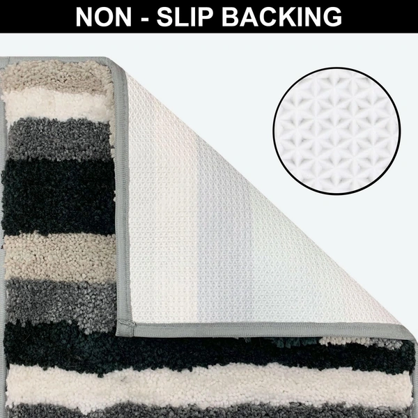 Luxe Home International Luxe Home Microfibre Striped Italia Bath Mat Super Soft, Anti-Slip, Washable, Rectangle for Bathroom Door Mat, Bedroom Door Mat (Grey, 40x60 cm) - 40x60 CM, Grey