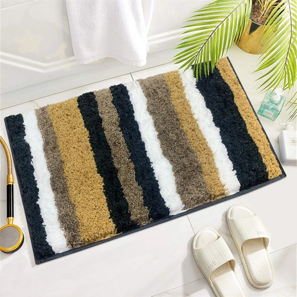 Luxe Home International Luxe Home Microfibre Striped Italia Bath Mat Super Soft, Anti-Slip, Washable, Rectangle for Bathroom Door Mat, Bedroom Door Mat (Anthra, 45x75 cm) - 45x75 CM, Anthra