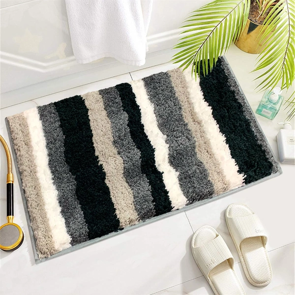 Luxe Home International Luxe Home Microfibre Striped Italia Bath Mat Super Soft, Anti-Slip, Washable, Rectangle for Bathroom Door Mat, Bedroom Door Mat (Grey, 45x75 cm) - 45x75 CM, Grey