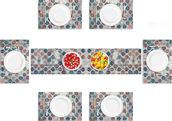 LUXE HOME INTERNATIONAL Luxe Home Placemat Magic Rubber Non Slip Utensil Mat for Kitchen, Dining Table ( Leef, 30x45 cm + 1x4 Ft, Set of 6) - Leef