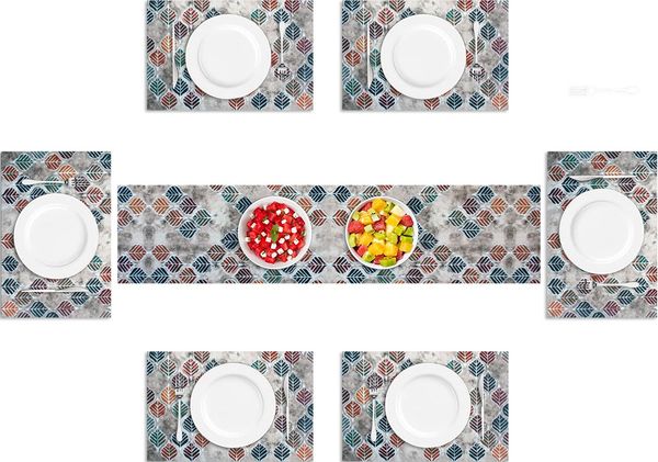 LUXE HOME INTERNATIONAL Luxe Home Placemat Magic Rubber Non Slip Utensil Mat for Kitchen, Dining Table ( Leef, 30x45 cm + 1x4 Ft, Set of 6) - Leef