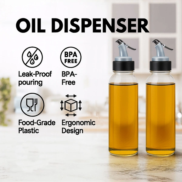 Luxe Home International Luxe Home Plastic Oil Dispenser  500ml | Transparent, Leak-Proof, BPA-Free Oil Bottle For Cooking Oils & Vinegar | Kitchen Accessories Items For Home | Pack of 2 - Large, Transparent