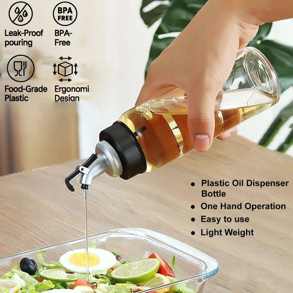 Luxe Home International Luxe Home Plastic Oil Dispenser  500ml | Transparent, Leak-Proof, BPA-Free Oil Bottle For Cooking Oils & Vinegar | Kitchen Accessories Items For Home | Pack of 2 - Large, Transparent