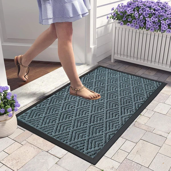 LUXE HOME INTERNATIONAL Luxe Home PVC Rubber Outdoor Door Mat Classic Design Long Main Entrance Doormate Anti Slip Waterproof Welcome Mats for Floor, Bathroom, Kitchen, Office, Gym, 45x75 cm, Silver - Silver