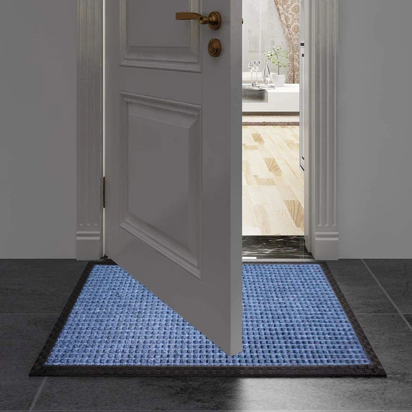 LUXE HOME INTERNATIONAL LuxeHomePVCRubberOutdoorDoorMatPolkadotDesignLongMainEntranceDoormateAntiSlipWaterproofWelcomeMatsforFloor,Bathroom,Kitchen,Office,Gym(LightBlue,40x60cm,Packof1) - Light Blue