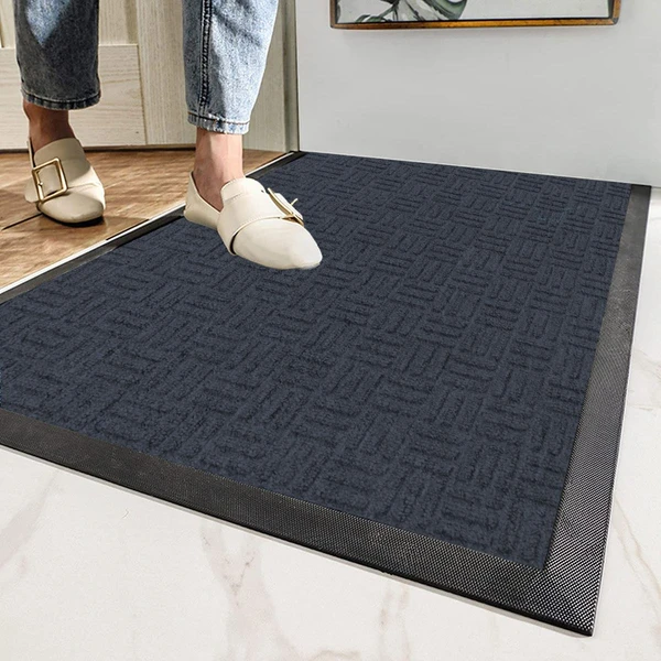 LUXE HOME INTERNATIONAL Luxe Home PVC Rubber Outdoor Door Mat Stripe Box Design Long Main Entrance Doormate Anti Slip Waterproof Welcome Mats for Floor, Bathroom, Kitchen, Office, Gym (Anthra, 40x60 cm, Pack of 1 ) - Anthra