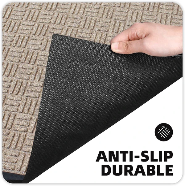 LUXE HOME INTERNATIONAL Luxe Home PVC Rubber Outdoor Door Mat Stripe Box Design Long Main Entrance Doormate Anti Slip Waterproof Welcome Mats for Floor, Bathroom, Kitchen, Office, Gym (Beige, 60x90 cm, Pack of 1 ) - Beige