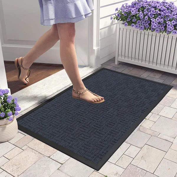 LUXE HOME INTERNATIONAL Luxe Home PVC Rubber Outdoor Door Mat Stripe Box Design Long Main Entrance Doormate Anti Slip Waterproof Welcome Mats for Floor, Bathroom, Kitchen, Office, Gym (Anthra, 60x90 cm, Pack of 1 ) - Anthra